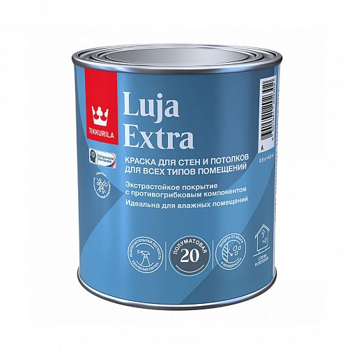 Краска для стен и потолков Tikkurila Luja Extra (Луя Экстра), полуматовая, база С, бесцветная, 0,9 л фото
