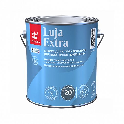 Краска для стен и потолков, Tikkurila Luja Extra, полуматовая, база С, бесцветная, 2,7 л фото