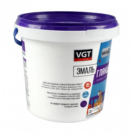 Эмаль универсальная VGT ВД-АК-1179, глянцевая, база A, супербелая, 1 кг фото