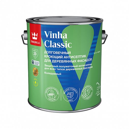 Антисептик для деревянных фасадов Tikkurila Vinha Classic (Винха Классик), база С, бесцветный, 2,7 л фото