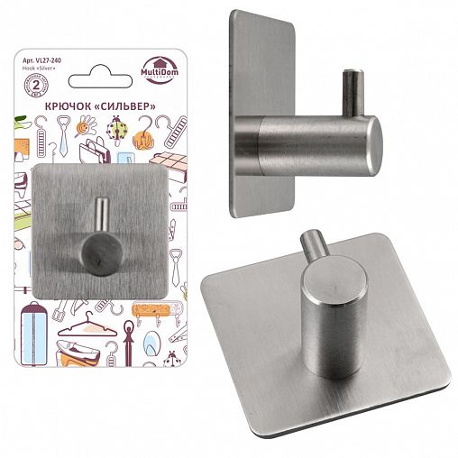 Крючок самоклеящийся Мультидом Сильвер, серебристый фото