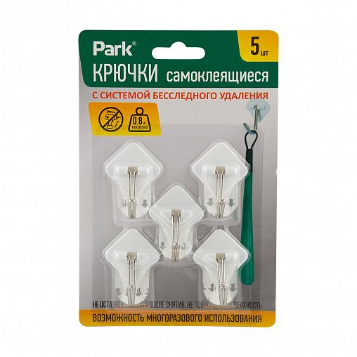 Крючки самоклеящиеся Park, 2,5 x 2,5 см, 5 шт, белые фото