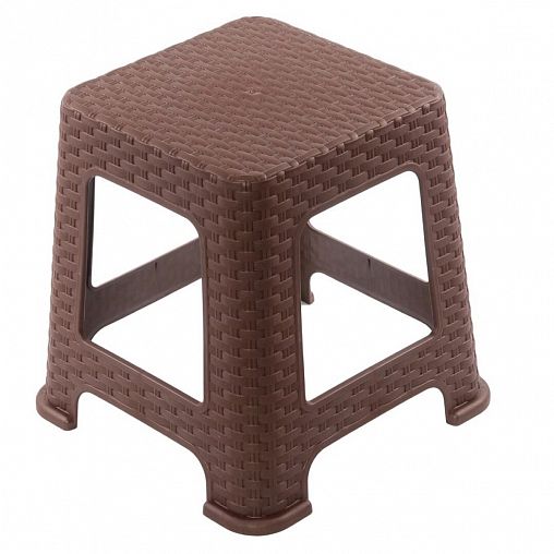 Табурет пластиковый Виолет Ротанг малый, высота 33 см, коричневый фото