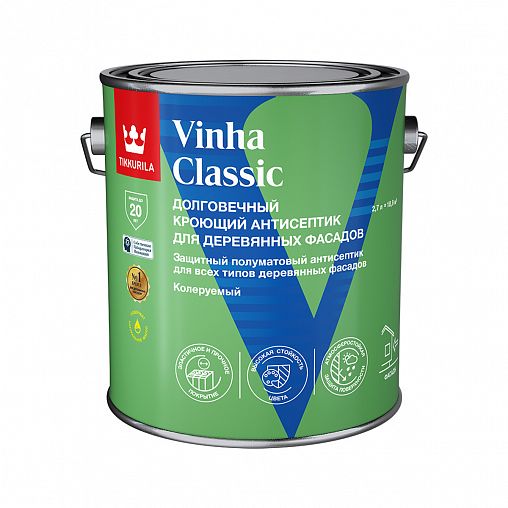Антисептик для деревянных фасадов Tikkurila Vinha Classic (Винха Классик), база А, белый, 2,7 л фото