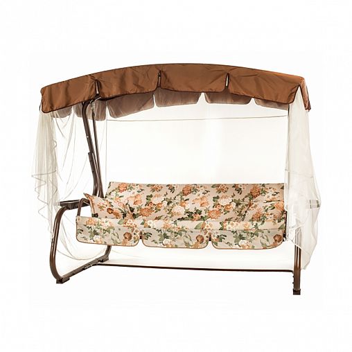 Качели садовые Olsa Турин, трехместные, 236,5 x 138 x 181,5 см, каркас коричневый фото