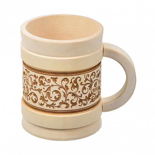 Кружка точеная с выжигом Банные штучки Бочонок, липа, 0,5 л фото