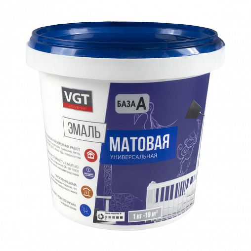 Эмаль универсальная VGT ВД-АК-1179, матовая, база A, супербелая, 1,5 кг фото