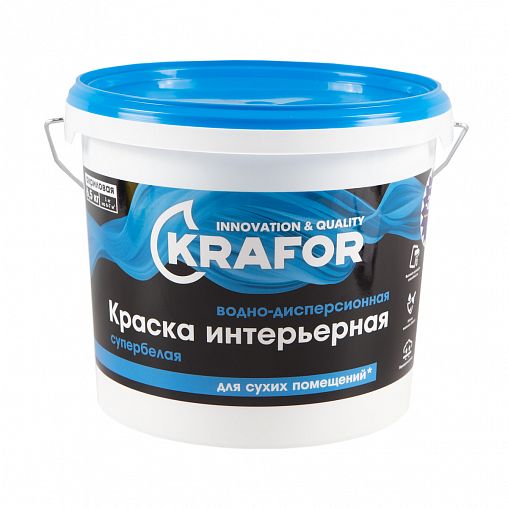 Краска водно-дисперсионная интерьерная Krafor, матовая, 6,5 кг, супербелая фото