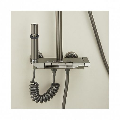 Душевая система с тропическим душем Профсан ПСМ-900-81GA, со смесителем и термостатом, графит фото