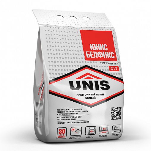 Клей для плитки и мрамора Unis Белфикс, 5 кг, белый фото