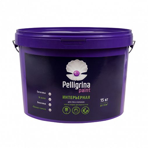 Краска интерьерная для стен и потолков Pelligrina Paint, акриловая, белоснежная, 15 кг фото