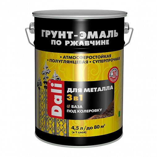 Грунт-эмаль по ржавчине Dali 3 в 1, полуглянцевая, база А, 4,5 л, белая фото