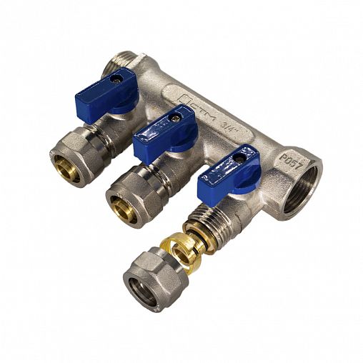 Коллектор универсальный для МП труб с шаровыми кранами СТМ, 3/4" x 16 мм x 3 выхода фото