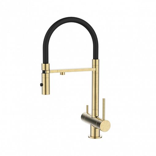 Смеситель для кухни IDDIS Ace, с гибким изливом и подключением к фильтру, золото матовое фото
