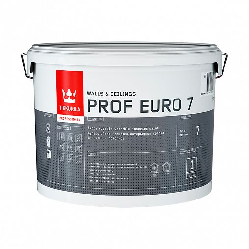 Краска интерьерная Tikkurila Prof Euro 7 (Проф Евро 7), 9 л, бесцветная, база С фото