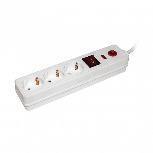 Сетевой фильтр IEK СФ-03К-выкл, 3,5 кВт, 16 А, с заземлением, с кнопкой, 3 розетки, 1,5 м, белый фото