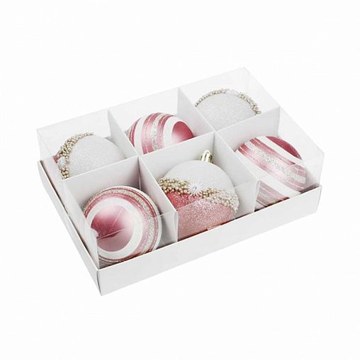 Набор елочных шаров, с блестками, d 8 см, 6 шт, бордовый фото