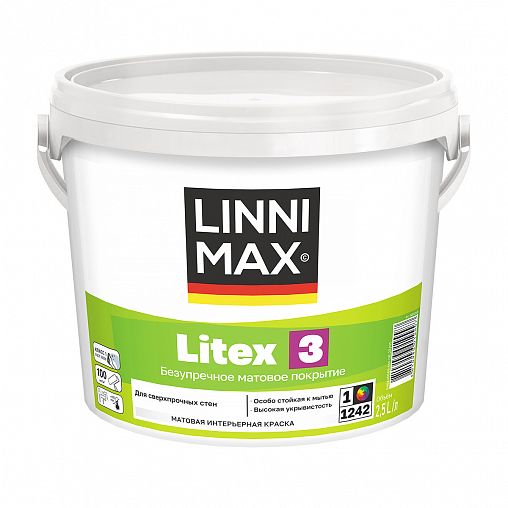 Краска интерьерная Linnimax Litex 3, матовая, база 1, белая, 2,5 л фото