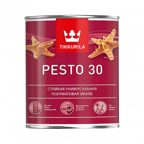 Эмаль алкидная стойкая полуматовая Tikkurila Pesto 30 (Песто 30), 0,9 л, база А, белая фото