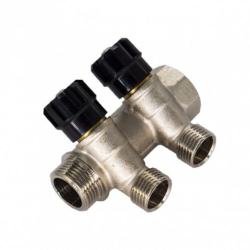 Коллектор универсальный с 2 вентилями СТМ, 1/2" x 3/4" x 2 выхода (наружная резьба) фото