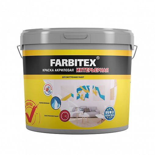 Краска интерьерная Farbitex, акриловая, матовая, 6 кг/3,64 л, белая фото