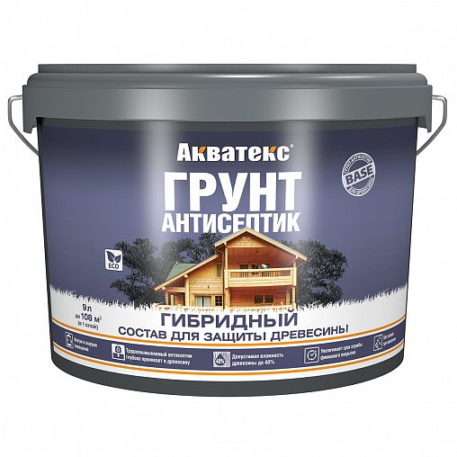 Грунт-антисептик для дерева Акватекс Гибридный, лессирующий, 9 л, бесцветный фото