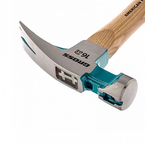 Молоток-гвоздодер кованый Gross , деревянная обрезиненная рукоятка, 450 г фото