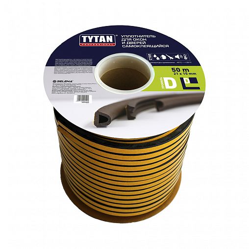 Уплотнитель промышленный D-профиль Tytan Professional, 21 x 15 мм, бухта 50 м, черный фото