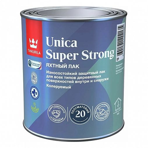 Лак уретано-алкидный Tikkurila Unica Super Strong 20, полуматовый, база EP, бесцветный, 2,7 л фото