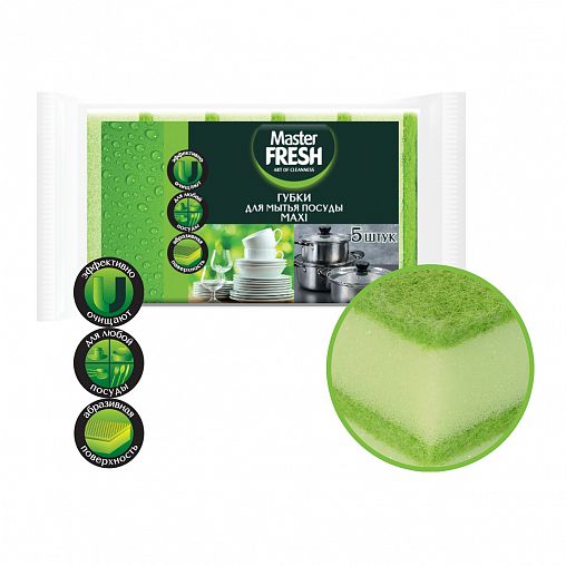 Губки для посуды Master Fresh Maxi, 5 шт фото