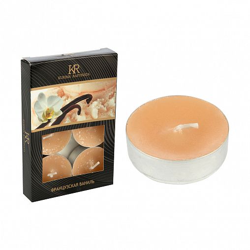 Свечи чайные Kukina Raffinata, с ароматом французской ванили, бежевые, 6 шт фото