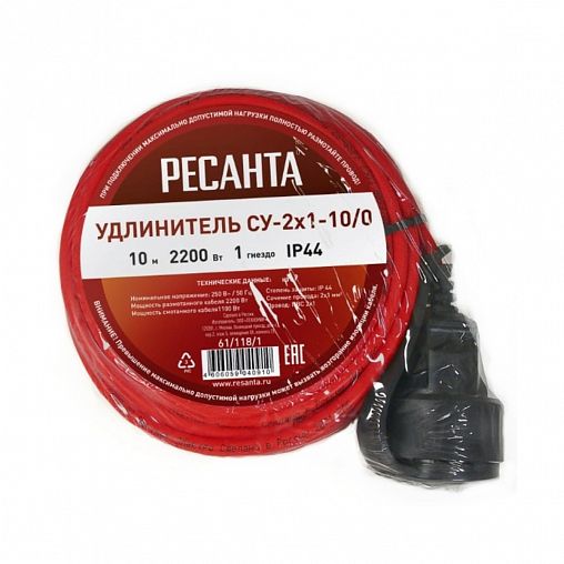 Удлинитель Ресанта СУ-2Х1-10/0, без заземления, 2 x 1 мм², 10 м фото
