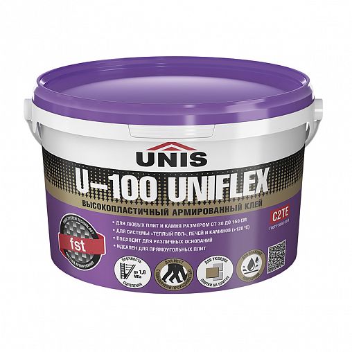 Клей для плитки Unis U-100 Uniflex, высокопластичный, 5 кг фото
