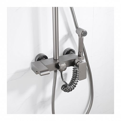 Душевая система с тропическим душем Профсан ПСМ-900-82GA, со смесителем, графит фото