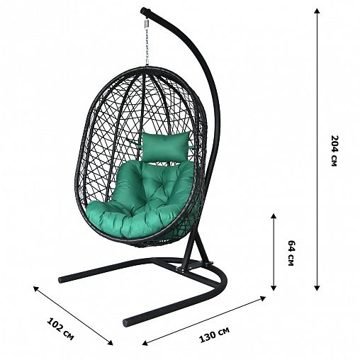 Кресло подвесное Garden story Кокон XL, 102 х 130 х 204 см, каркас черный фото