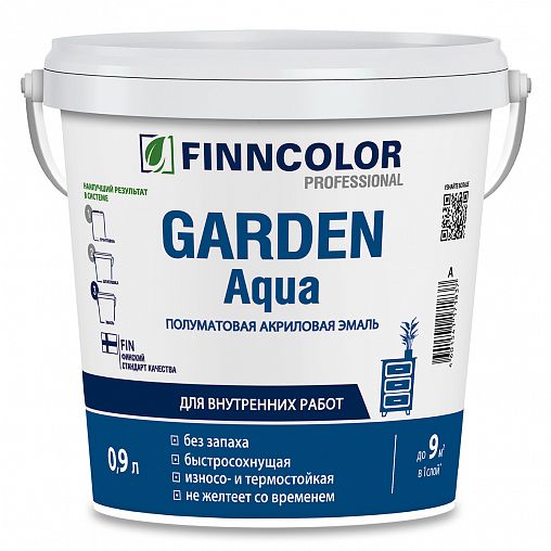 Эмаль акриловая Garden Akva (Гарден Аква) FINNCOLOR, 0,9 л, бесцветная (база С) фото
