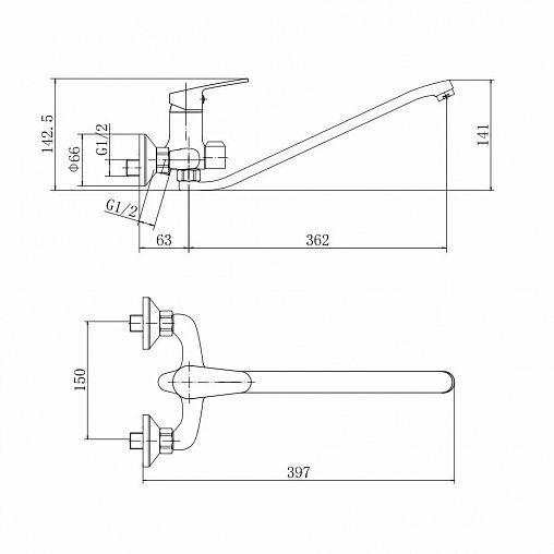 Смеситель для ванны с душем Fashun A2216, с длинным изливом, хром фото