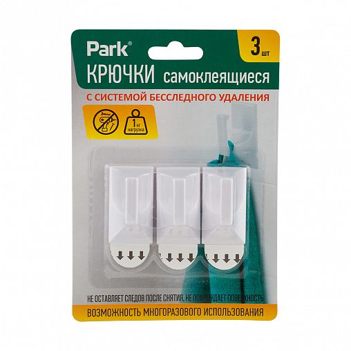 Крючки самоклеящиеся Park, 2,5 x 4,5 см, 3 шт, белые фото