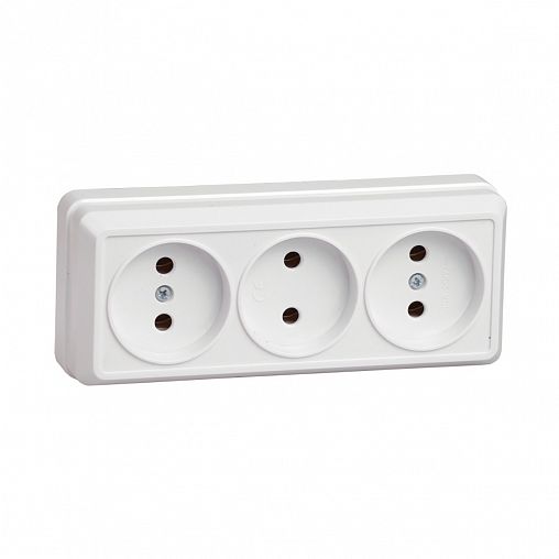 Розетка тройная накладная IEK Октава, без заземления, 10 А, 250 В, IP20, белая фото
