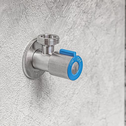 Кран угловой RM, наружная-наружная резьба 1/2" x 3/4", керамическая кран-букса, сталь фото