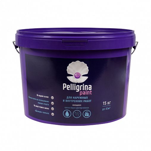 Краска моющаяся для наружных и внутренних работ Pelligrina Paint, акриловая, белоснежная, 15 кг фото