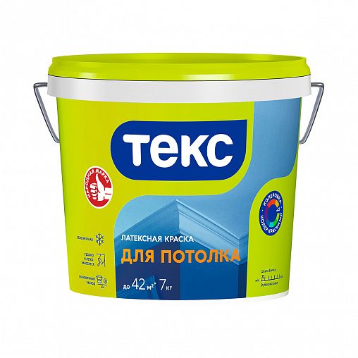 Краска для потолков латексная, Текс, глубокоматовая, белая, 7 кг фото