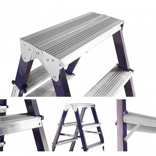 Стремянка двухсторонняя Alumet MD8204, стальная, 2 x 4 ступени, 0,91 м фото