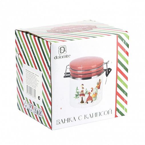 Банка для сыпучих продуктов Dolomite Рождественские гномы, с клипсой, керамическая, 0,48 л фото