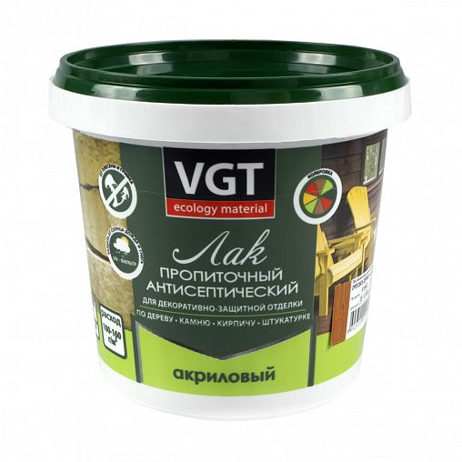 Лак пропиточный с антисептиком для дерева и камня VGT, акриловый, 0,9 кг, ореховое дерево фото