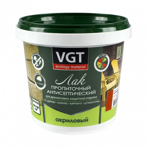 Лак пропиточный с антисептиком для дерева и камня VGT, акриловый, 0,9 кг, калужница фото