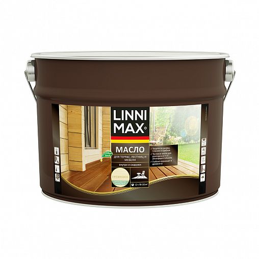 Масло для террас, лестниц, мебели Linnimax, шелковисто-глянцевое, 9 л, бесцветное фото