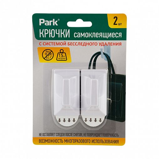 Крючки самоклеящиеся Park, 3,5 x 6 см, 2 шт, белые фото