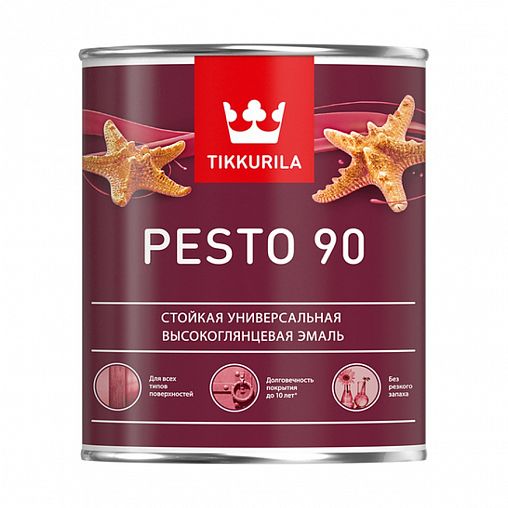 Эмаль высокоглянцевая Tikkurila Euro Pesto 90 (Песто 90), 0,9 л, база А, белая фото