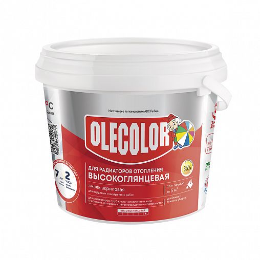 Эмаль для радиаторов Olecolor, акриловая, высокоглянцевая, 1 кг, белая фото
